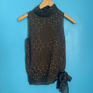 Tahari Brown Silk Sleeveless Top With Side Tie Size XS